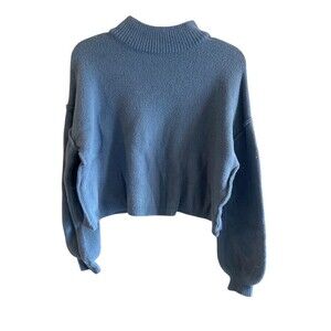 Blue B Collection Sweater Womens S Blue Cropped Mock Neck Pullover